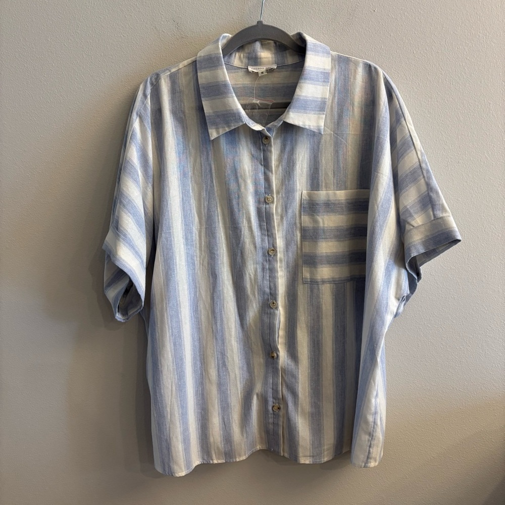 BloomChic Blue and White Striped Button Down Shirt